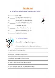 English worksheet: Worksheet using personal pronouns, to ve verb and possessive adjectives
