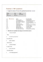 English Worksheet: wh questions