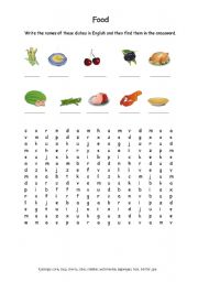 English worksheet: food, wordsearch