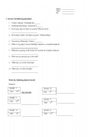 English Worksheet: Days and Months