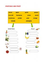English Worksheet: vegetable and fruit