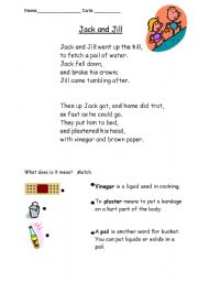 English Worksheet: Jack and Jill Rebus Rhyme 