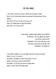 English worksheet: At the table