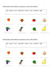 English worksheet: fruits and vegtabels