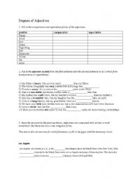 English worksheet: degrees of adjectives + table