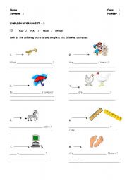English Worksheet: this / that / these / those