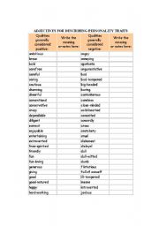 English Worksheet: adjectives for physical and personality description