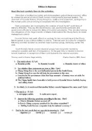 English Worksheet: Ethics in business