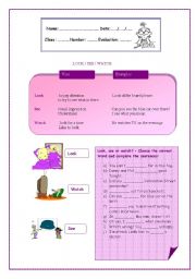 English Worksheet: LOOK / SEE / WATCH 