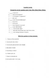 English worksheet: Question words