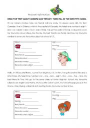 English Worksheet: Personal Information (Young learners)
