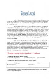 English Worksheet: womens work