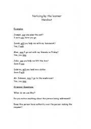 English worksheet: modals noticing activity