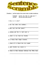 English Worksheet: Elementary Sentence Scramble