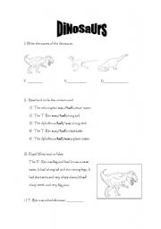 English Worksheet: Dinosaurs