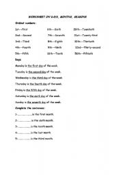 English Worksheet: WORKSHEET ON DAYS, MONTHS, SEASONS