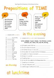 English Worksheet: prepositions of time