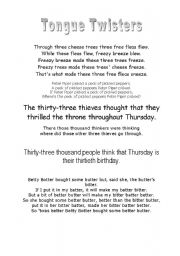 English Worksheet: Tongue Twisters