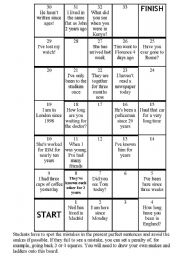 English Worksheet: present perfect with snakes and ladders