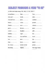 English worksheet: Subject Pronouns & the Verb 