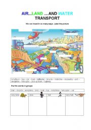 English Worksheet: AIR, LAND AND WATER TRANSPORT