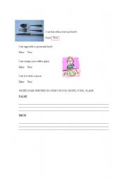 English worksheet: FOOD CUTLERY: SPOON, FORK, KNIFE AND GLASS