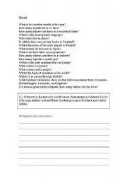 English Worksheet: questions trivial game