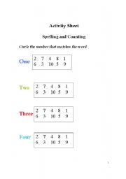 English Worksheet: Math spelling and number recognition