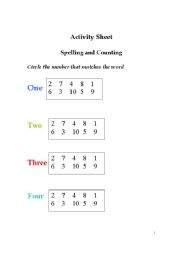 English worksheet: Math spelling and number recognition