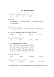 English worksheet: Math Review for Teenagers