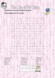 English Worksheet: Bill Gates - Wordsearch