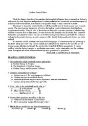 English Worksheet: Nuclear Power Effects