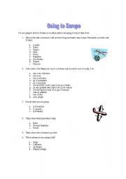 English worksheet: Plans with going to (Going to Europe)