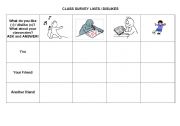 English worksheet: CLASS SURVEY GRID LIKES/DISLIKES