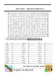 English Worksheet: Word search  Superlative Adjectives 