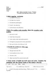English worksheet: EXAM FOR PREPARATORY CLASS part :2