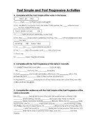 English Worksheet: Past Simple and Past Progressive activities