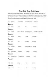 English worksheet: The Odd One Out Game