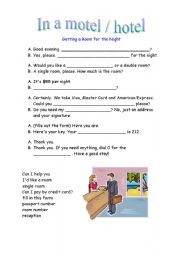 English Worksheet: in a motel / hotel