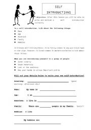 English Worksheet: Self Introductions - ESL