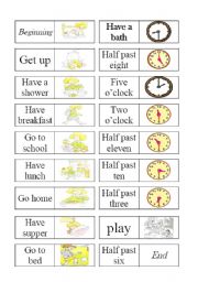 English Worksheet: daily routines/ telling the time domino