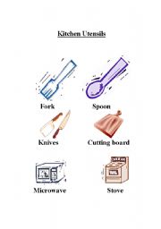 English worksheet: itchen utensils