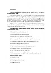 English Worksheet: reported speech