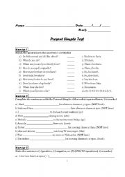 English Worksheet: Present Simple Test
