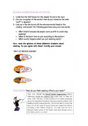 English Worksheet: No Smoking Please! (READING COMPREHENSION ACTIVITIES SECOND PART)