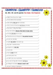 English Worksheet: QUESTIONS - Past Simple & Past Progressive