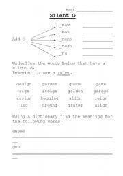 English worksheet: Silent G