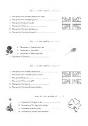 English Worksheet: UK emblems and capitals