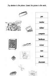 English worksheet: Matching - objects of the classroom