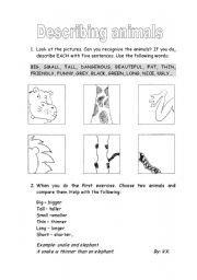 English worksheet: Decsribing animals